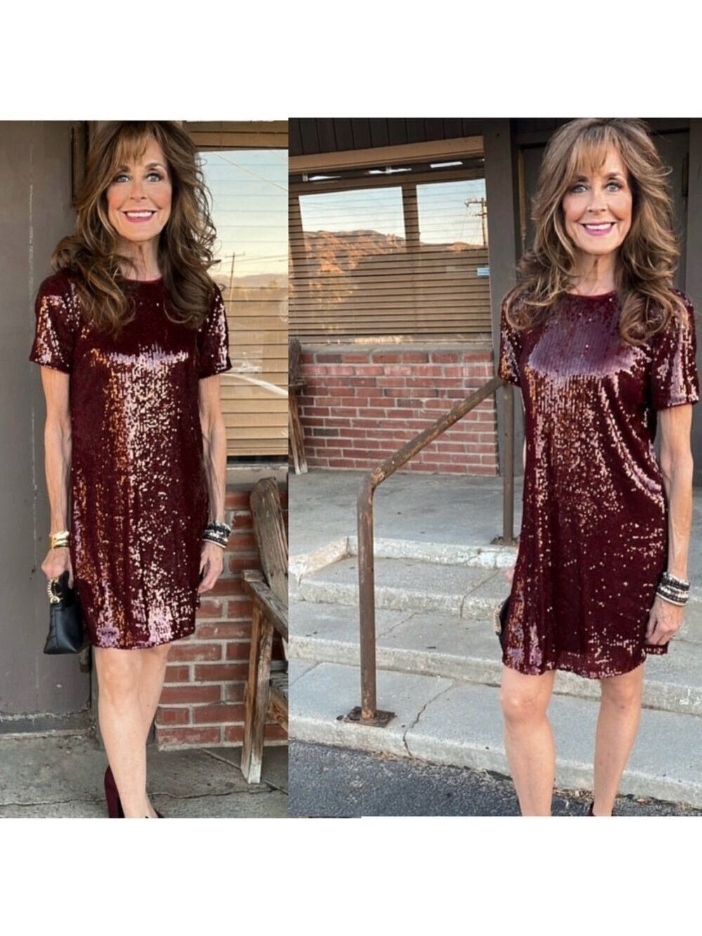 Abercrombie & Fitch burgundy sequin embellished short sleeve mini dress S NWT
